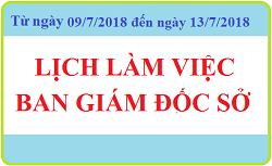 Lịch làm việc BAN GIÁM ĐỐC SỞ (Từ 09/07/2018 đến 13/07/2018)